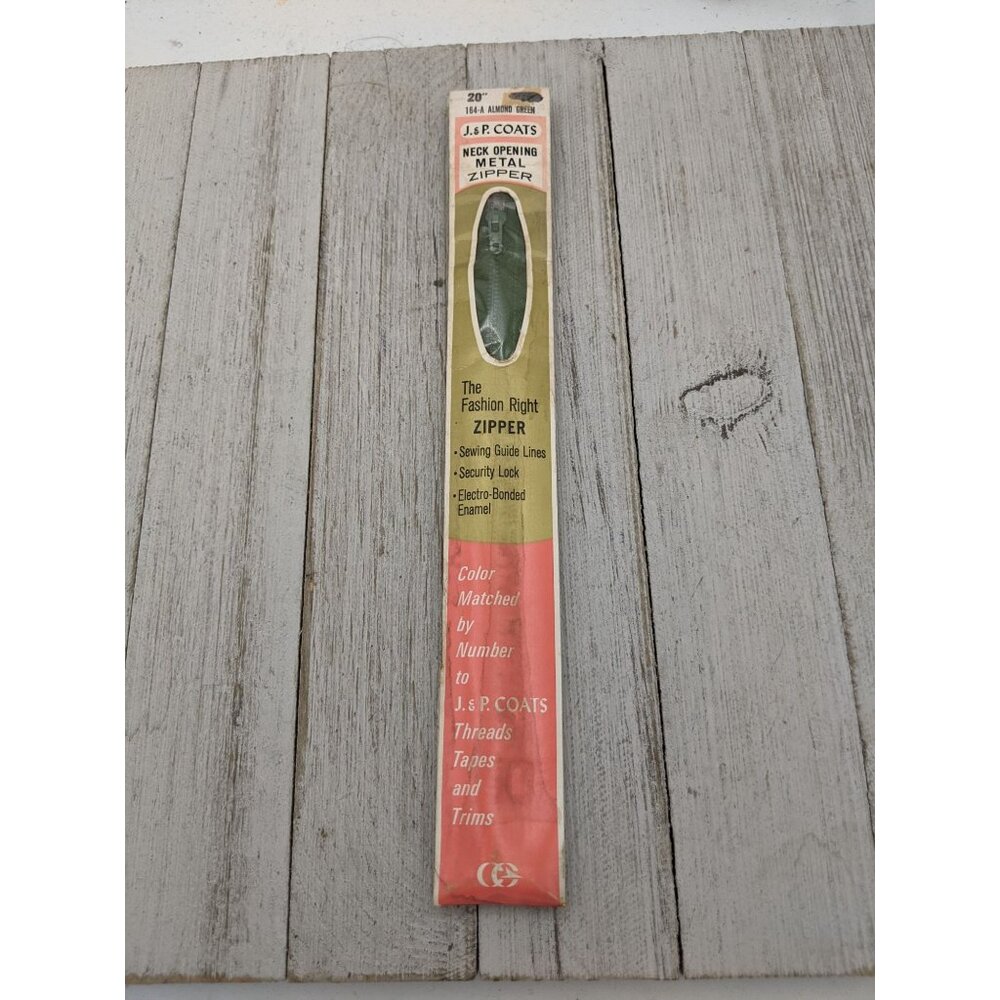 Vintage J&P Coats Neck Opening Metal Zipper 20" Almond Green 164-A